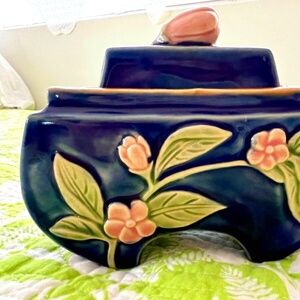 Vintage Moroccan Art Deco Ceramic Stash Box/ Candy Dish  Hand Painted